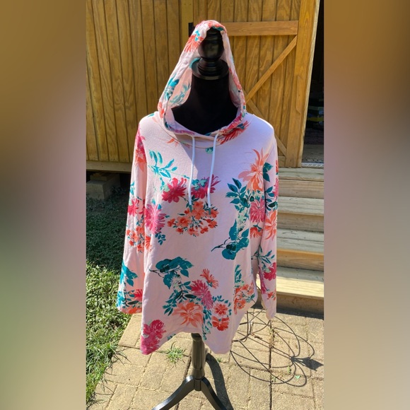 🔥Denim & Co. Active Printed French Terry Hooded Sweatshirt🔥 NEW - Picture 1 of 8
